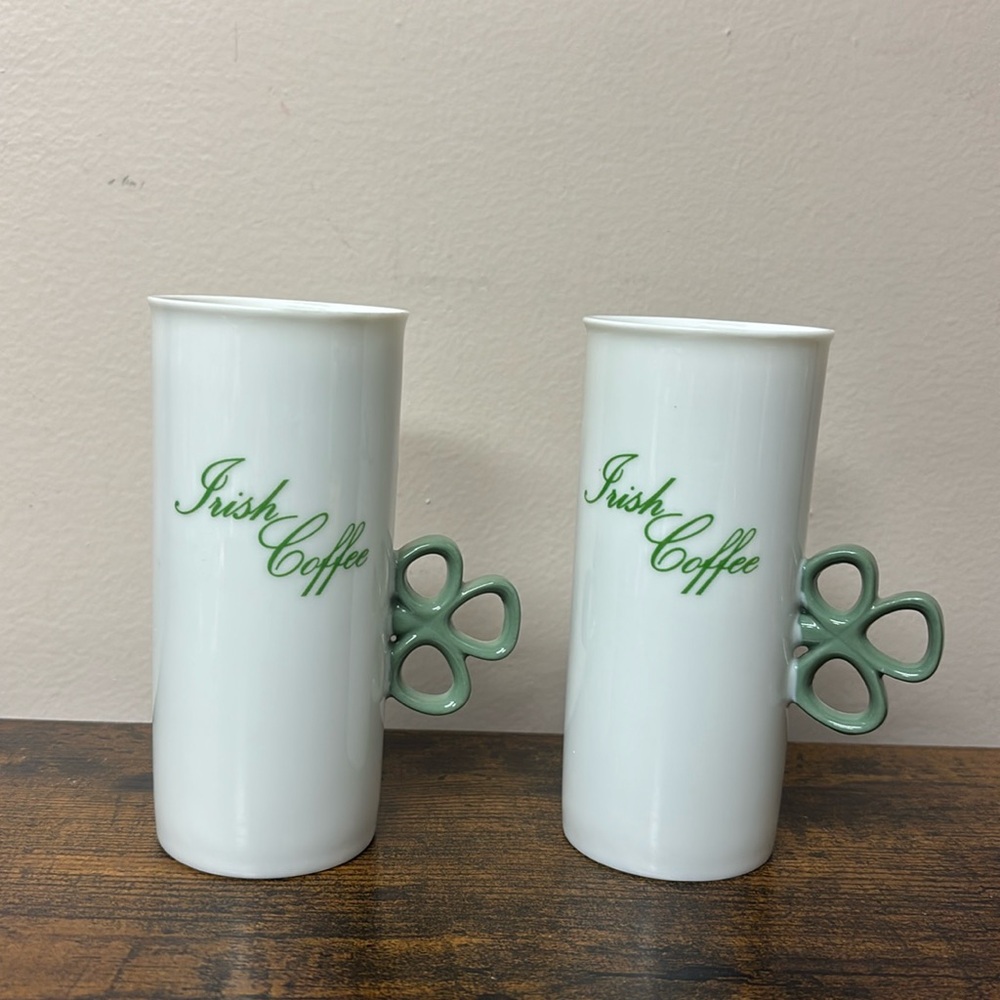 Irish Coffee Mugs with Shamrock Handles